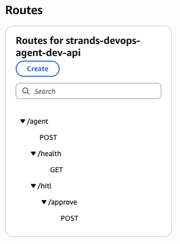 API Gateway Routes — POST /agent, GET /agent/health, POST /agent/hitl/approve